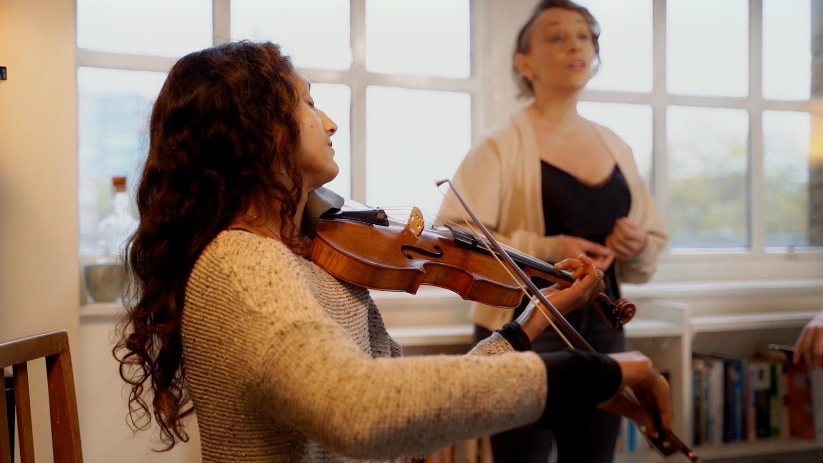Violin, with the singer behind