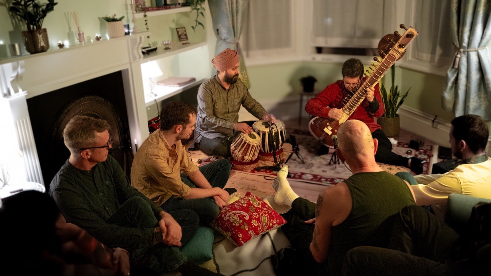 Sitar and tabla across the room