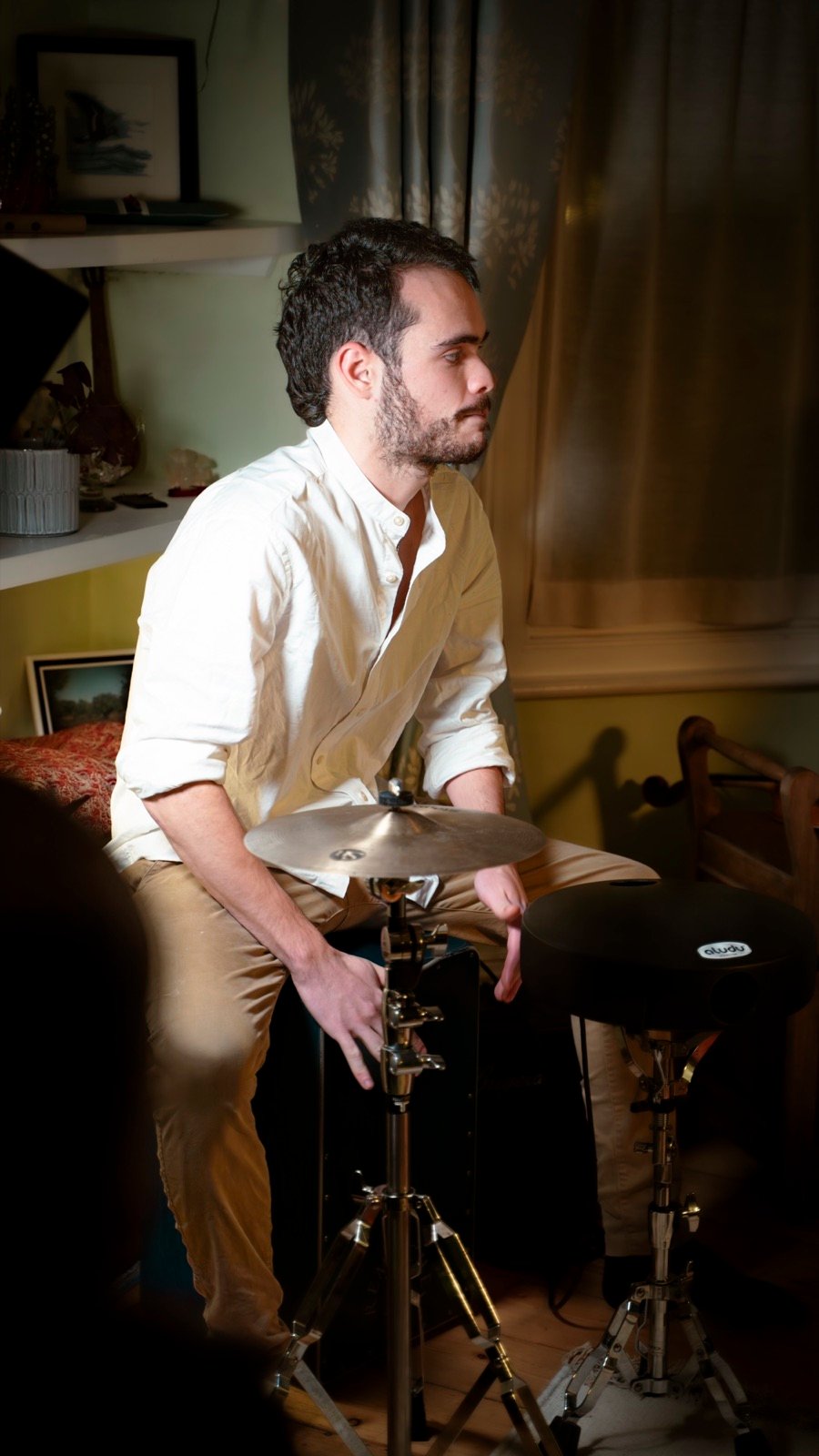 At the drums