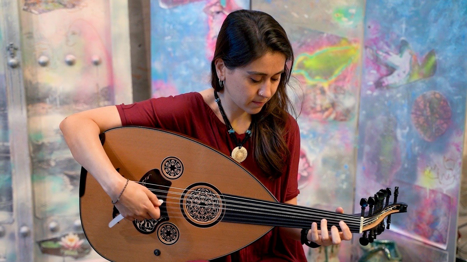 Playing in front of the painted wall