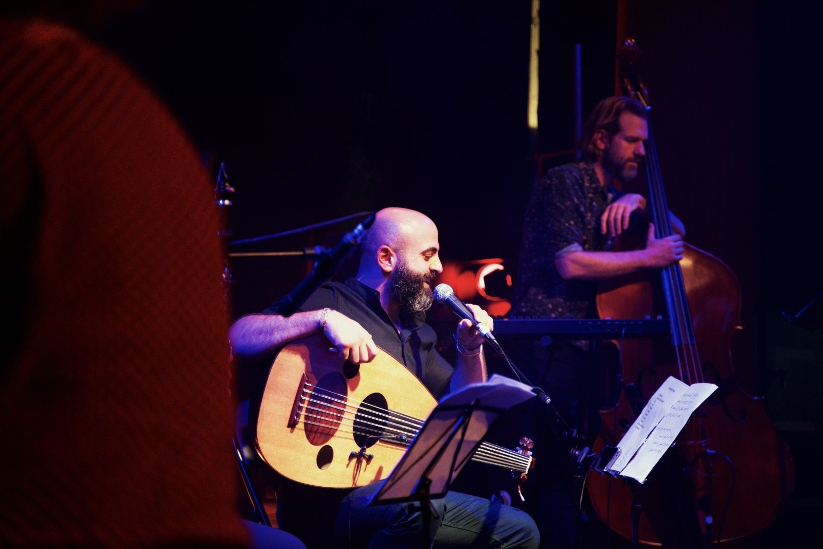 Oud and double bass, laughing