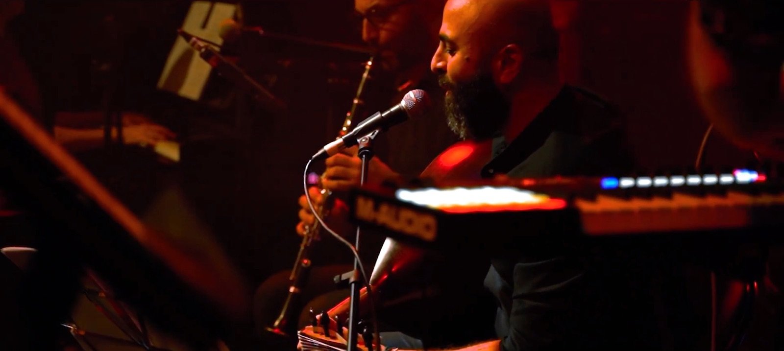 Clarinet and keys in the red light
